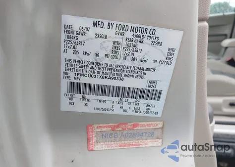 2008 Ford Escape Xlt z USA, uszkodzony, nr VIN 1FMCU031X8KA90338